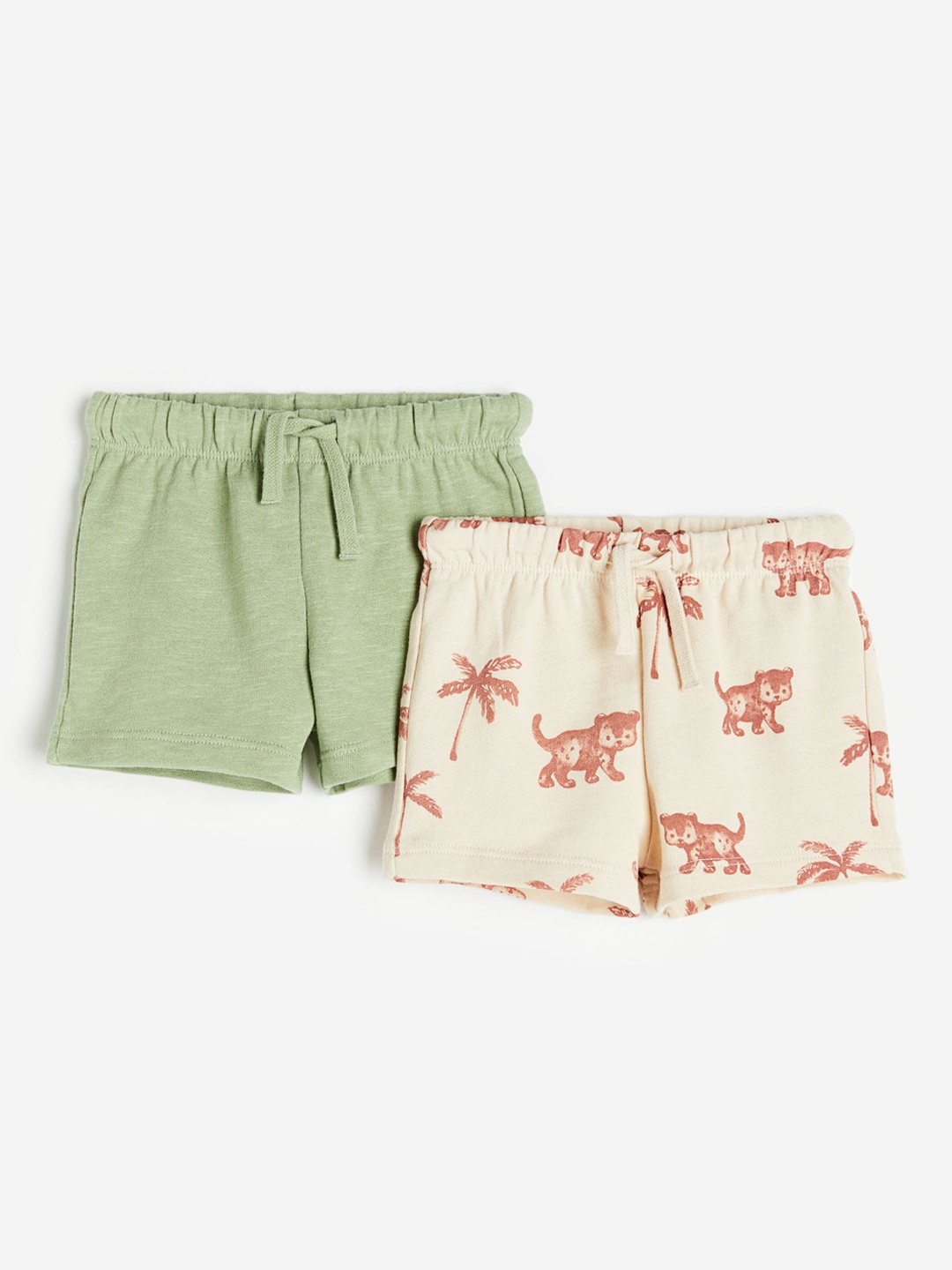 

H&M Boys 2-Pack Pure Cotton Sweatshirt Shorts, Beige