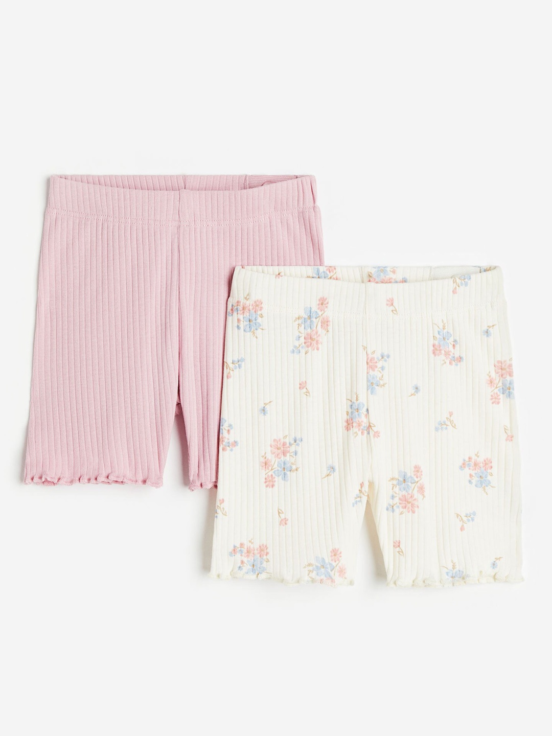 

H&M Girls 2-Pack Ribbed Cotton Cycling Shorts, White