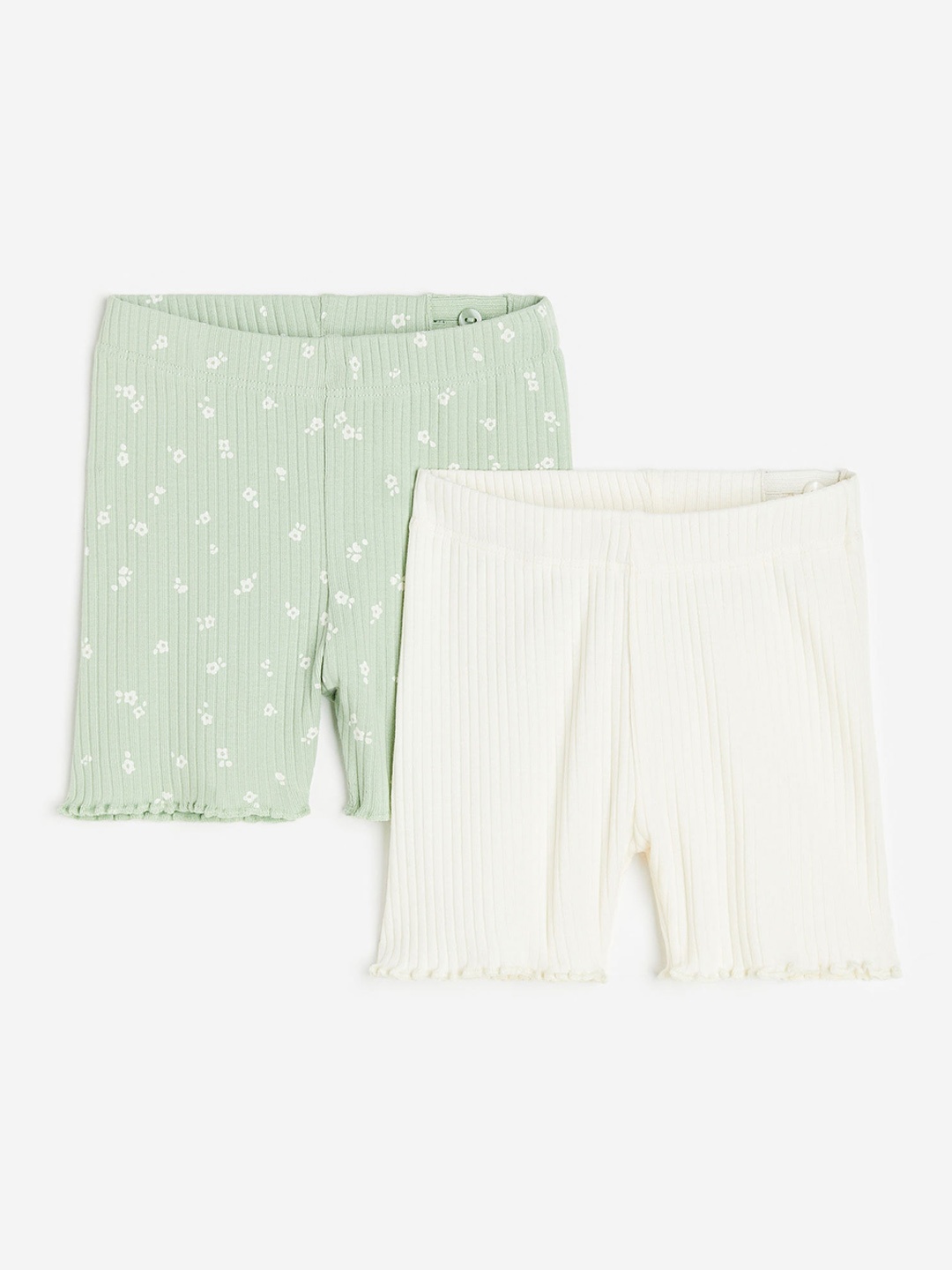 

H&M Girls 2-Pack Ribbed Cotton Cycling Shorts, Green