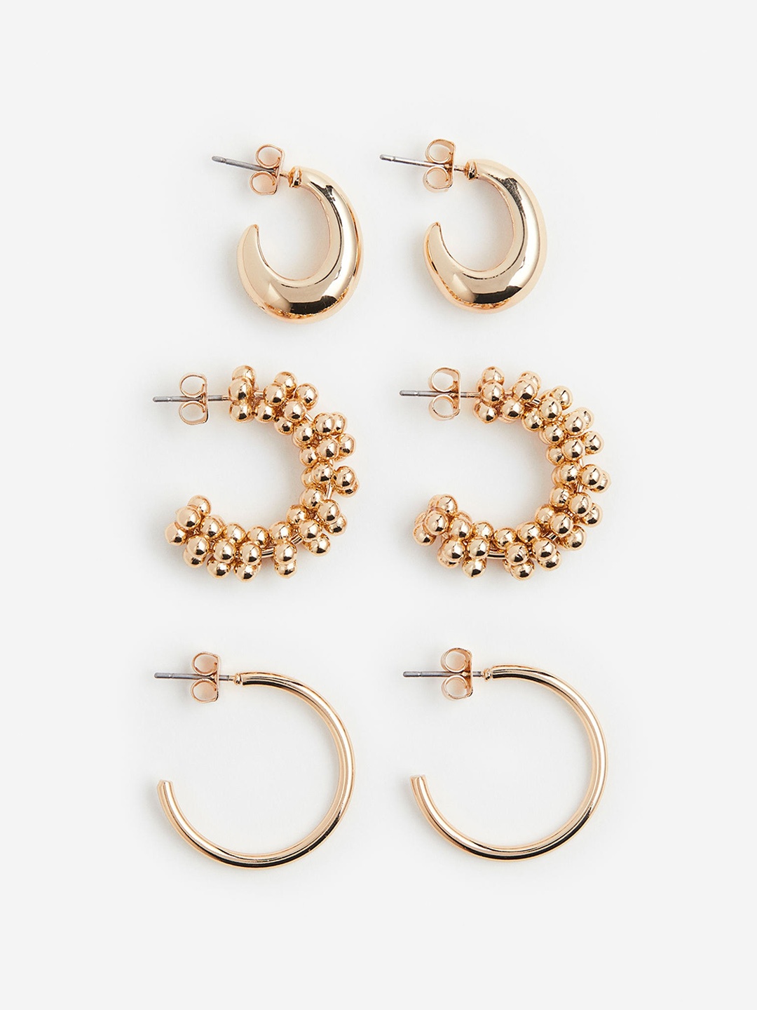 

H&M 3 Pairs Hoop Earrings, Gold