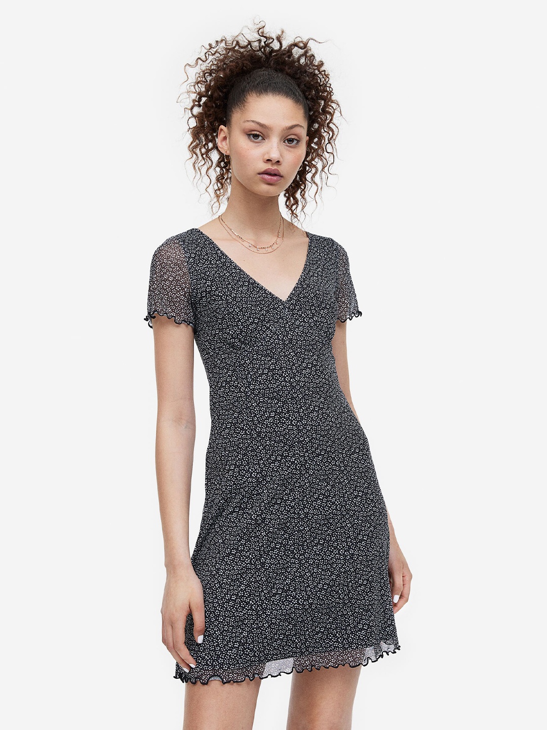 

H&M V-Neck Mesh Dress, Black