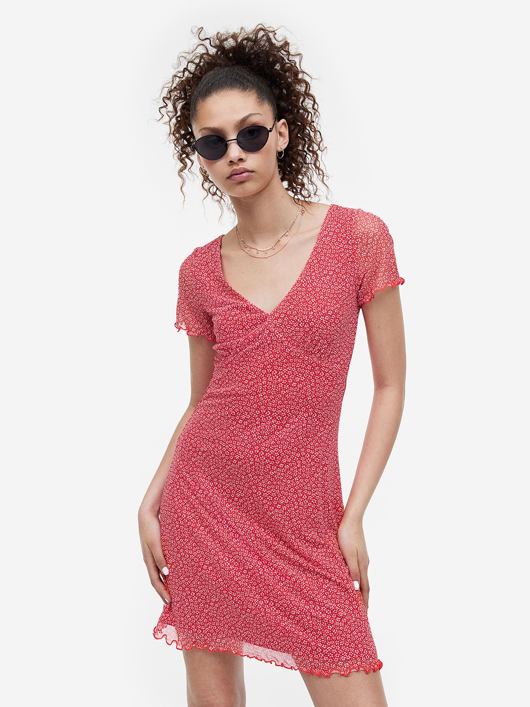 

H&M V-Neck Mesh Dress, Red