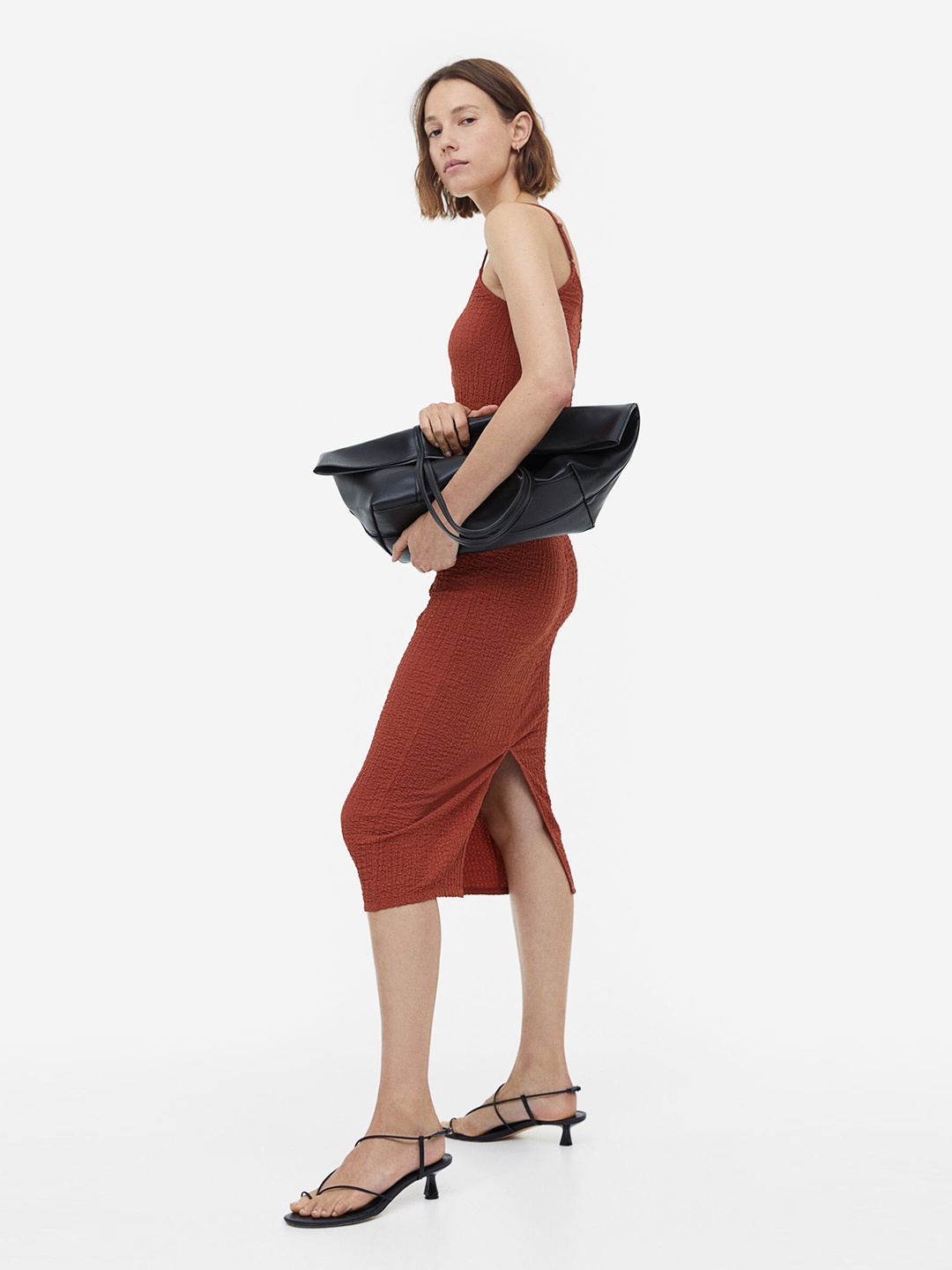 

H&M Crinkled Jersey Dress, Brown