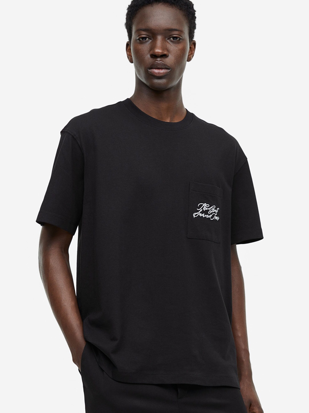 

H&M Relaxed Fit Embroidery-Detail T-shirt, Black