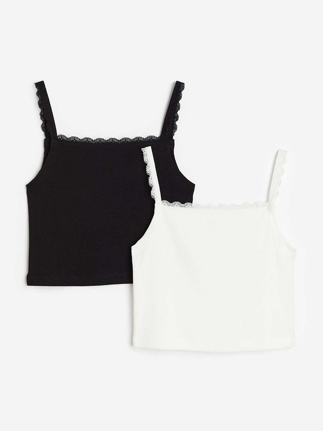 

H&M Girls 2-Pack Lace-Trimmed Strappy Top, Black