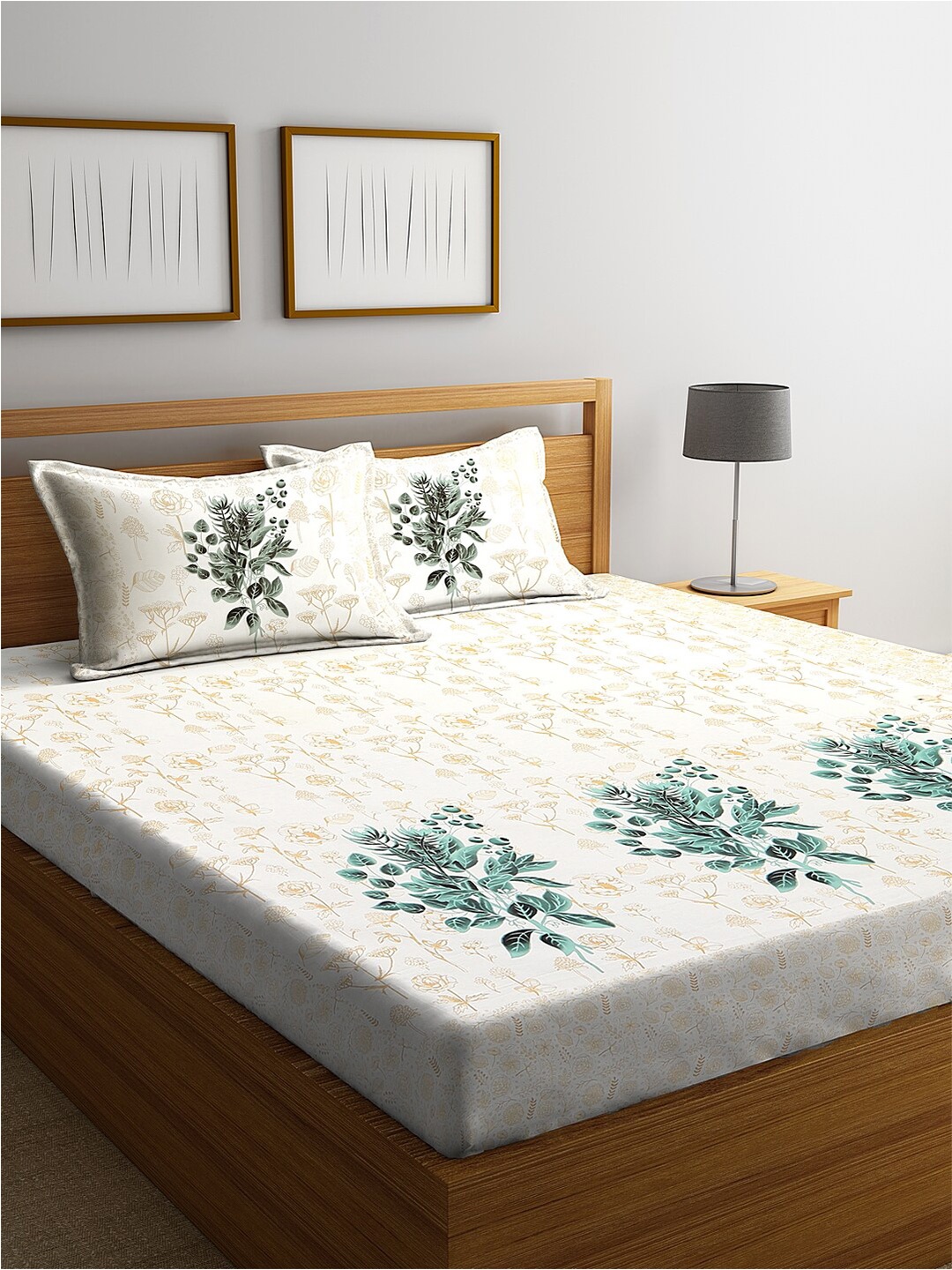 

Stylespace by Isha Off White Floral 250 TC Cotton King Bedsheet with 2 Pillow Covers