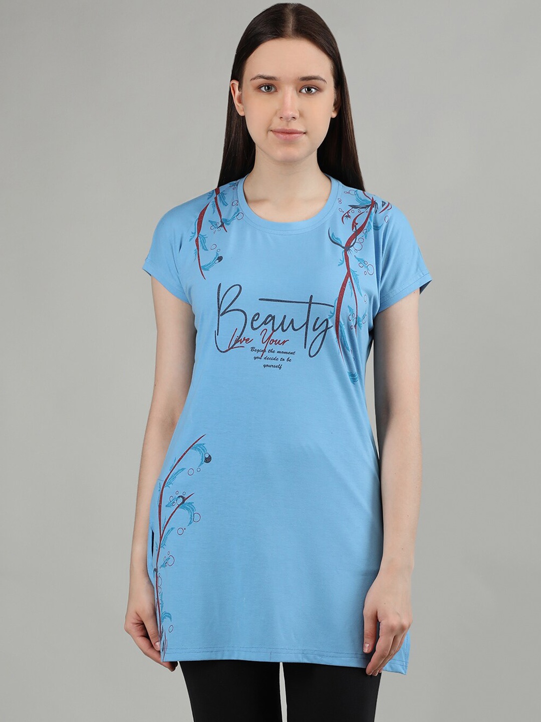 

Duchess Printed Round Neck Lounge Tshirts, Blue