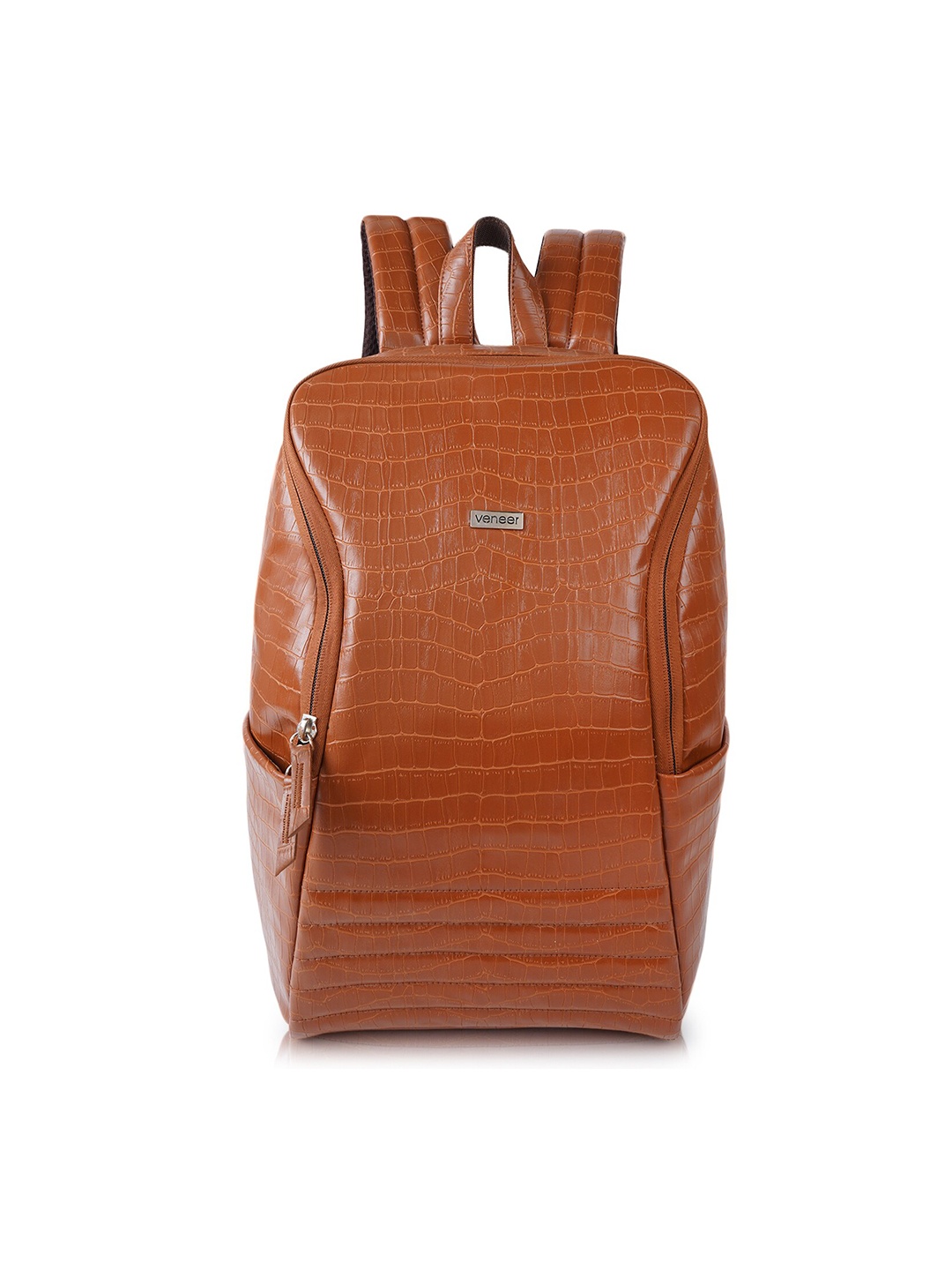 

Veneer Textured Croco Leather Laptop Backpack, Tan