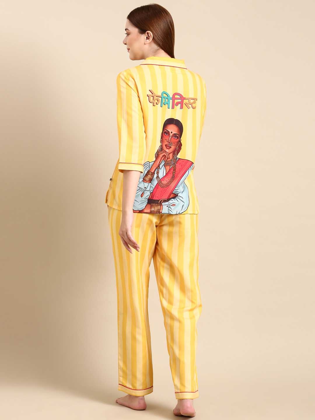 

Bannos Swagger Yellow & Red Striped Night Suit