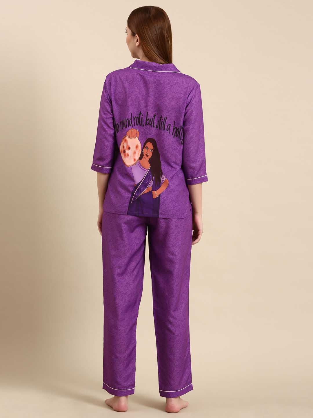 

Bannos Swagger Purple & Black Geometric Printed Night Suit