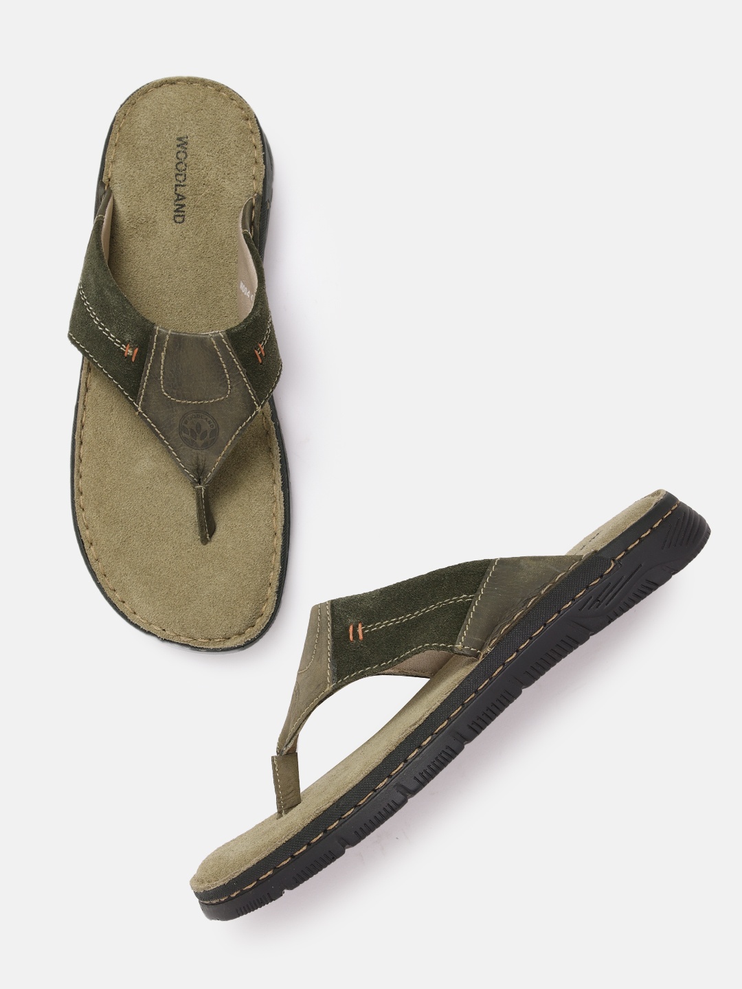 

Woodland Men Leather Comfort Sandals, Olive