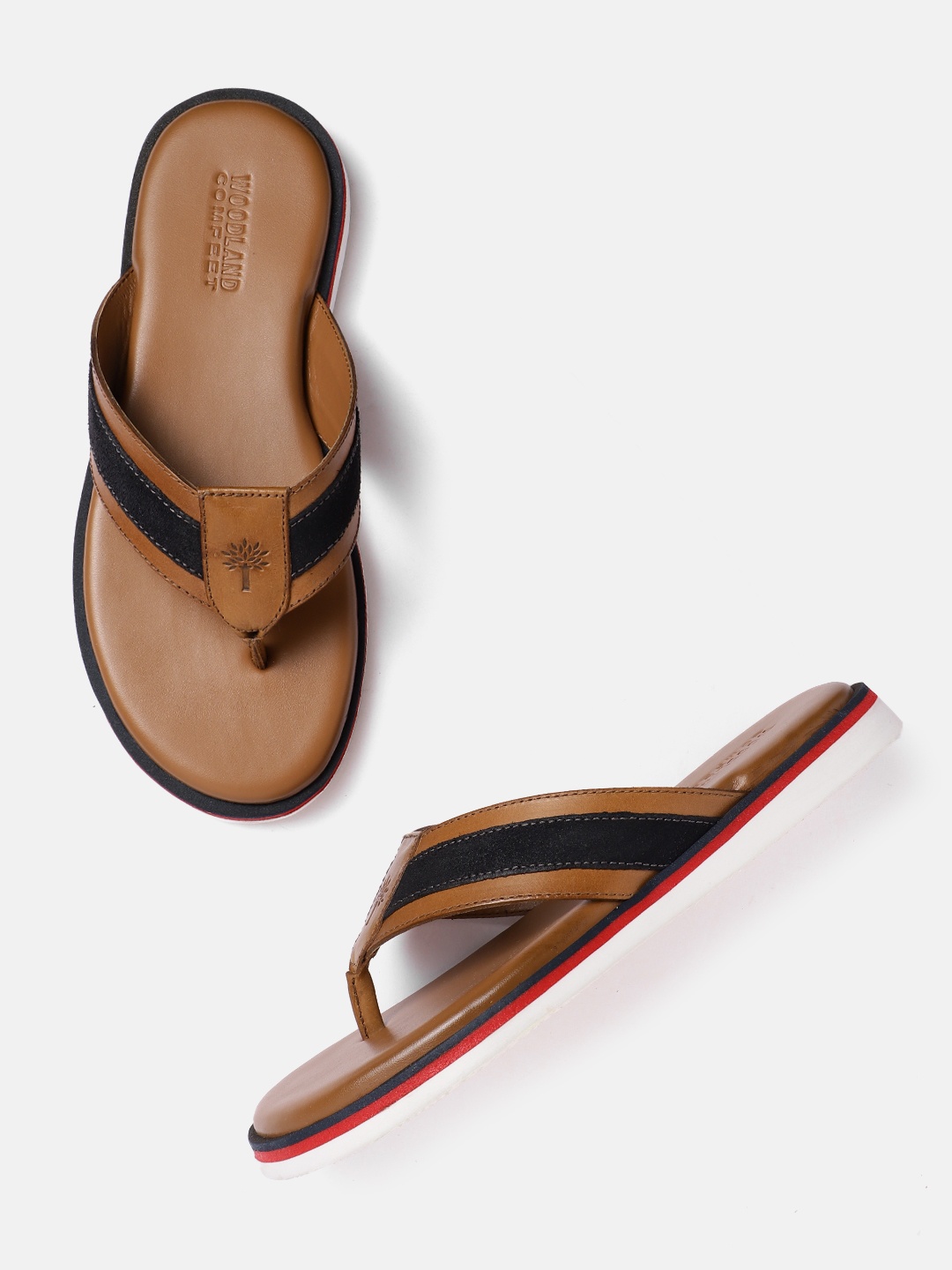 

Woodland Men Leather Striped Comfort Sandals, Tan