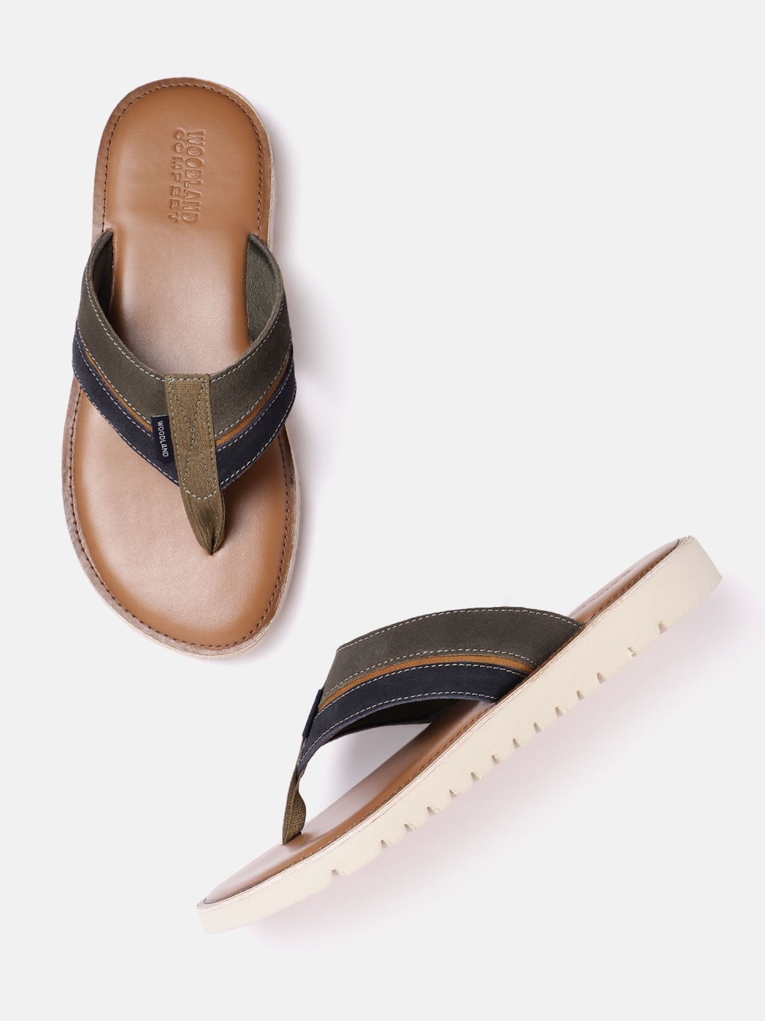 

Woodland Men Striped Suede Comfort Sandals, Olive