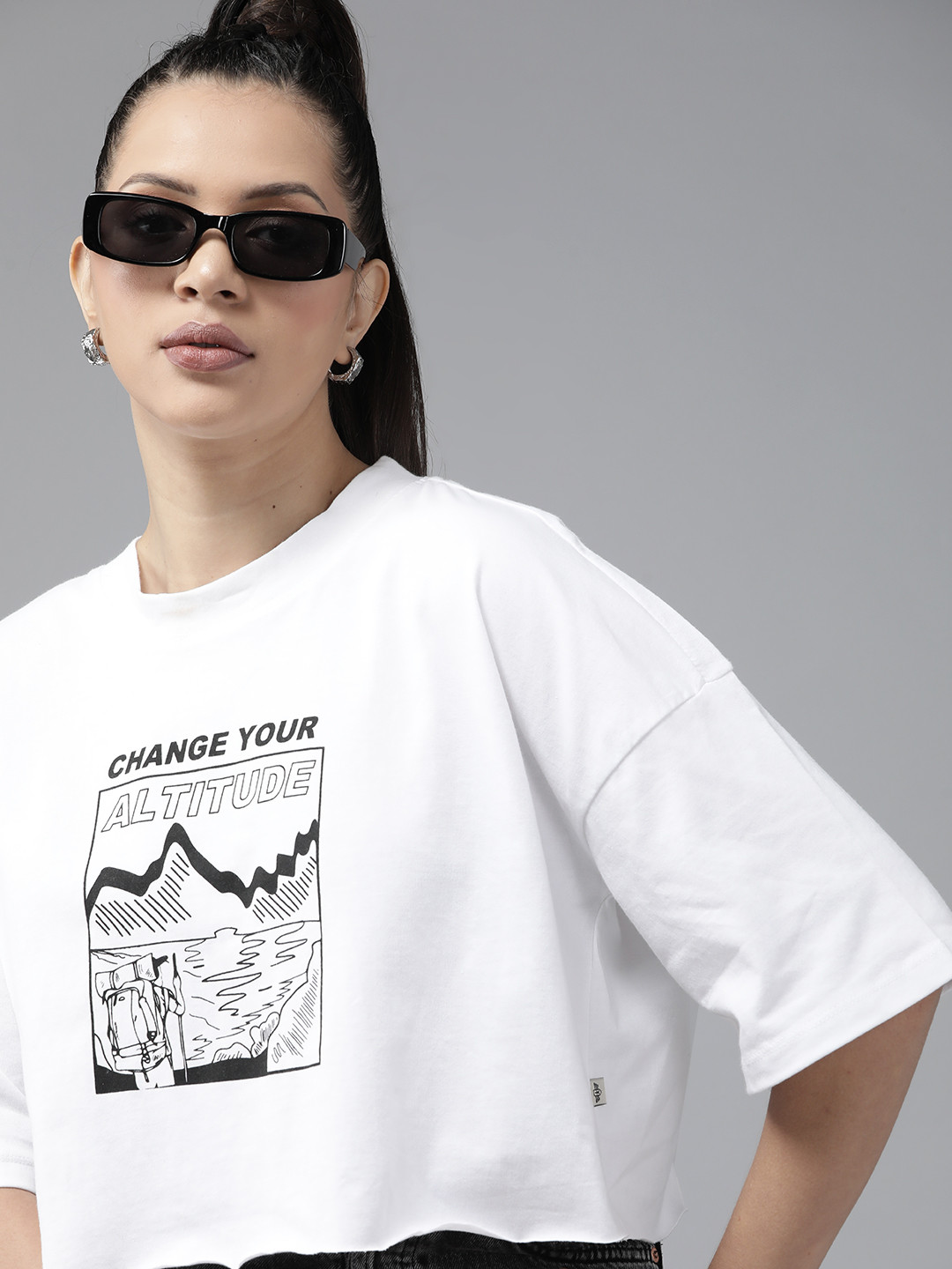 

Roadster Printed Cotton Boxy Crop Top, White