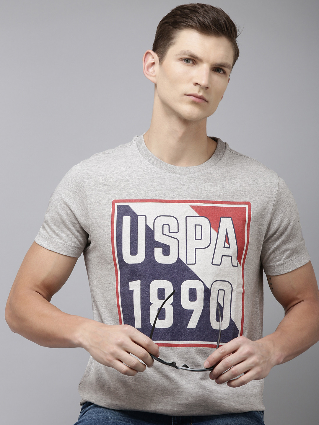 

U.S. Polo Assn. Denim Co. Typography Printed Slim Fit T-shirt, Grey melange