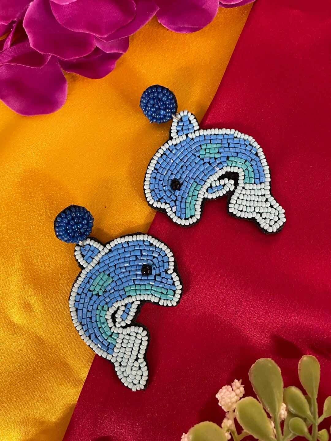 

Digital Dress Room Beaded Dolphin Drop Earrings, Blue