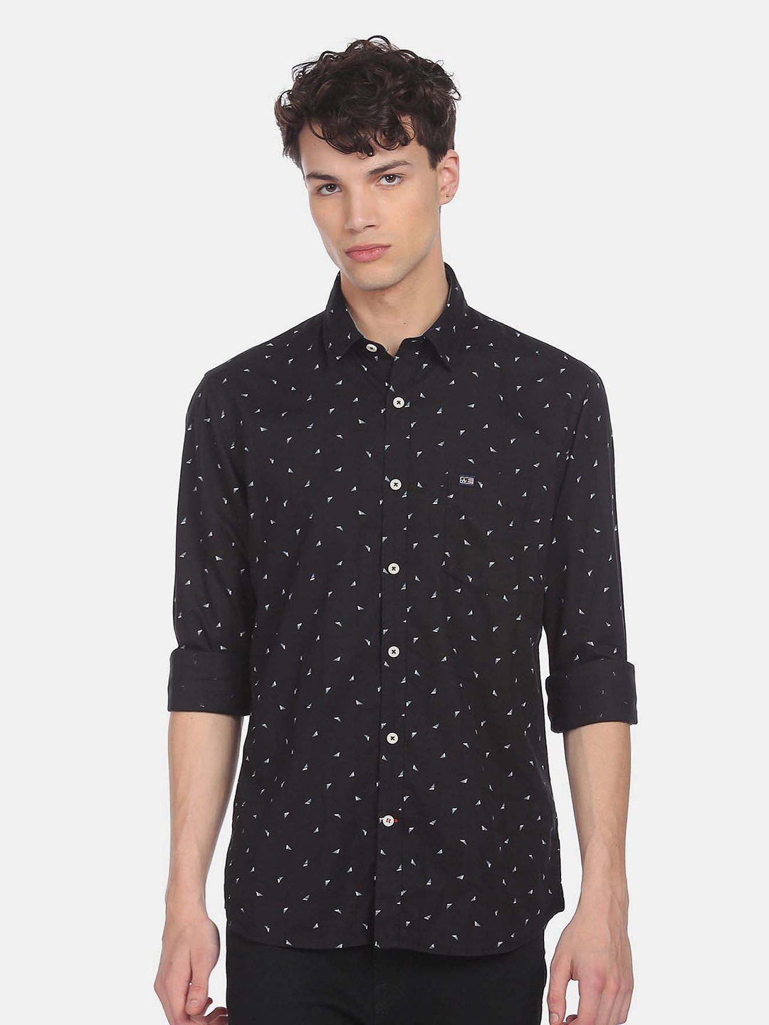 

Arrow Micro Ditsy Printed Pure Cotton Casual Shirt, Black