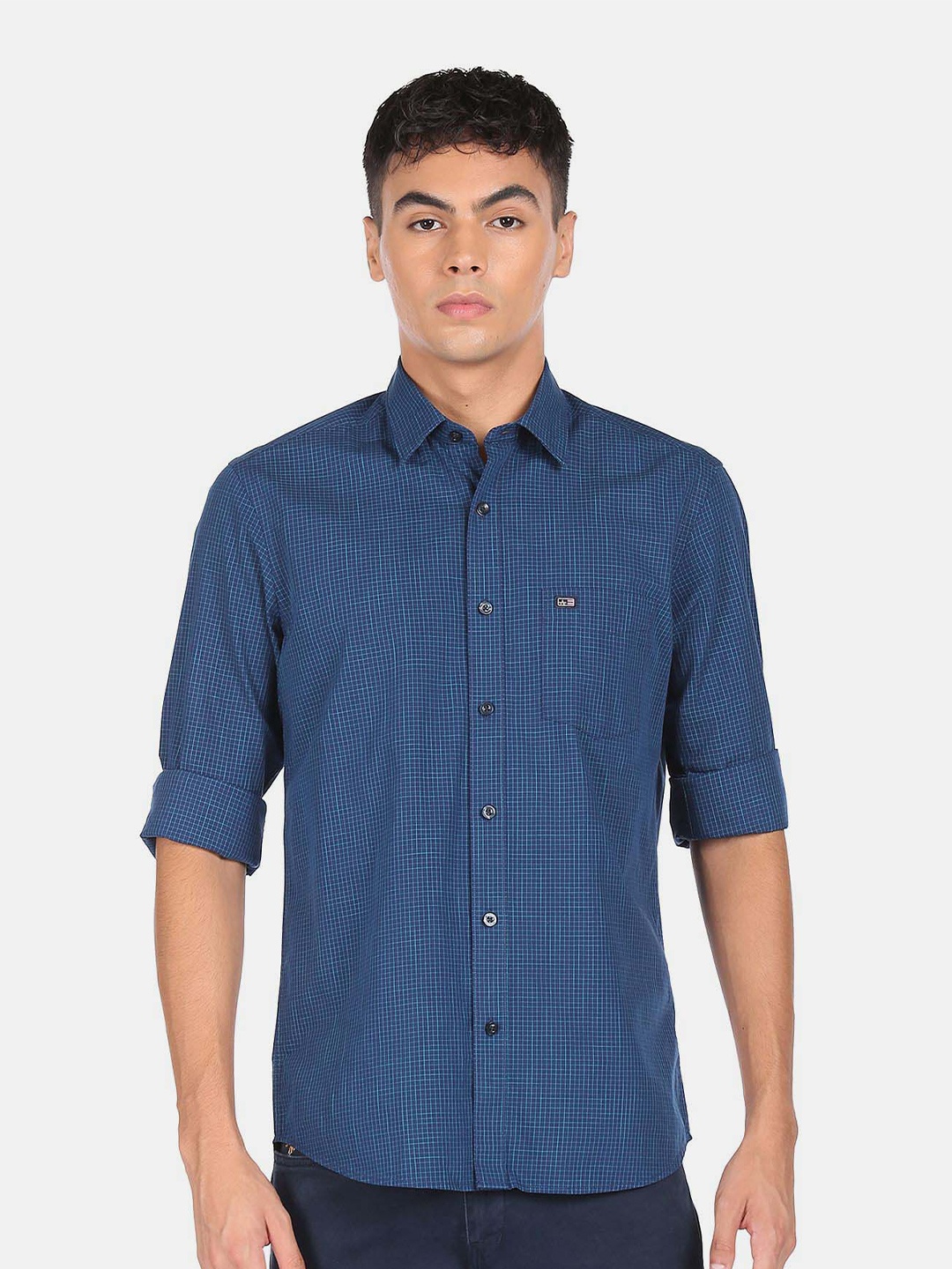 

Arrow Micro Checked Spread Collar Cotton Casual Shirt, Blue