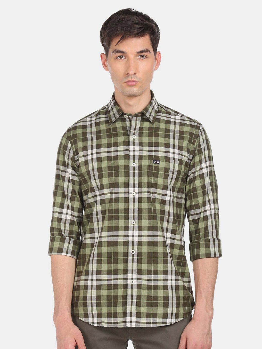 

Arrow Tartan Checked Casual Slim Fit Shirt, Green