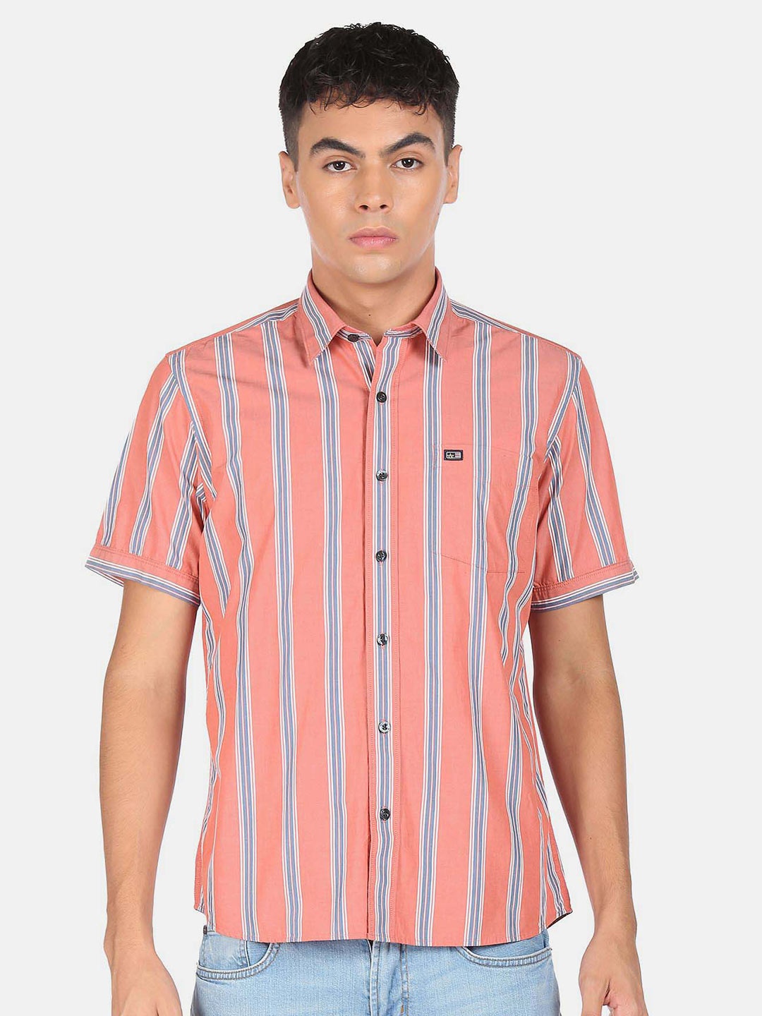 

Arrow Striped Pure Cotton Casual Shirt, Peach