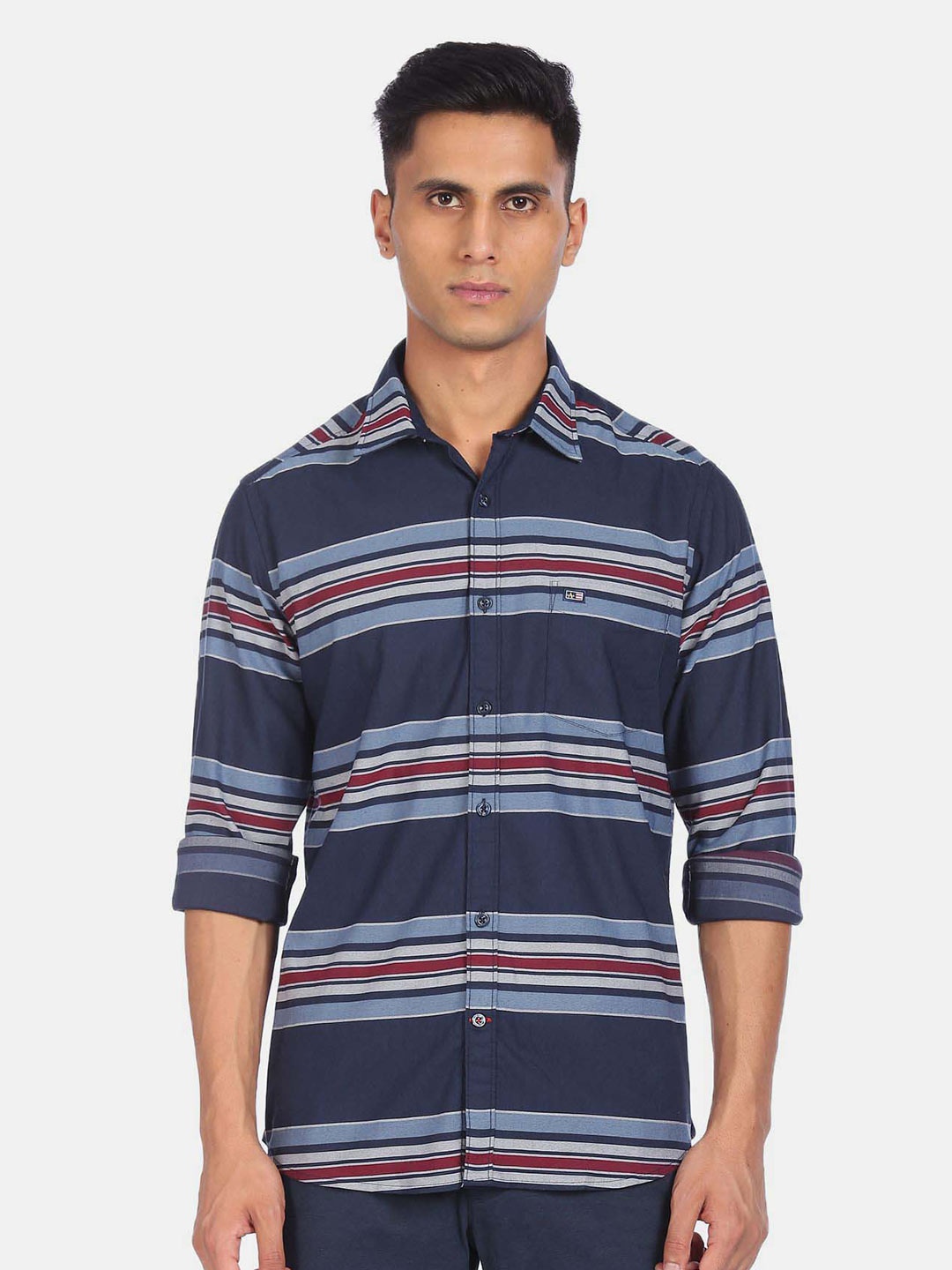 

Arrow Horizontal Striped Spread collar Casual Shirt, Blue