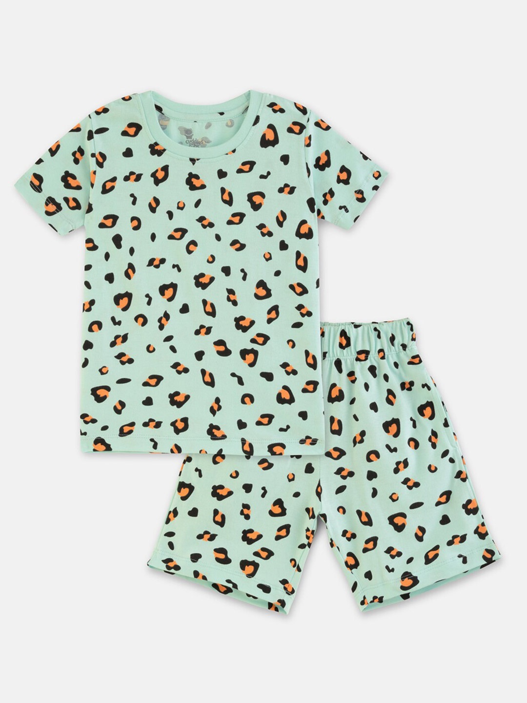 

Cuddles for Cubs Kids Printed Pure Cotton T-shirt With Shorts Set, Sea green