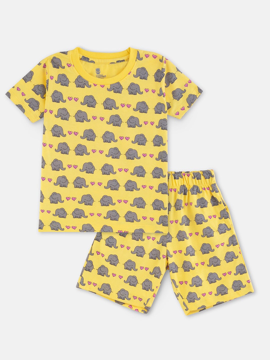 

Cuddles for Cubs Kids Printed Pure Cotton T-shirt With Shorts, Yellow