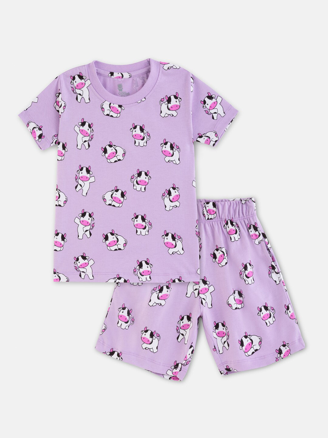 

Cuddles for Cubs Kids Printed Pure Cotton T-shirt With Shorts, Lavender