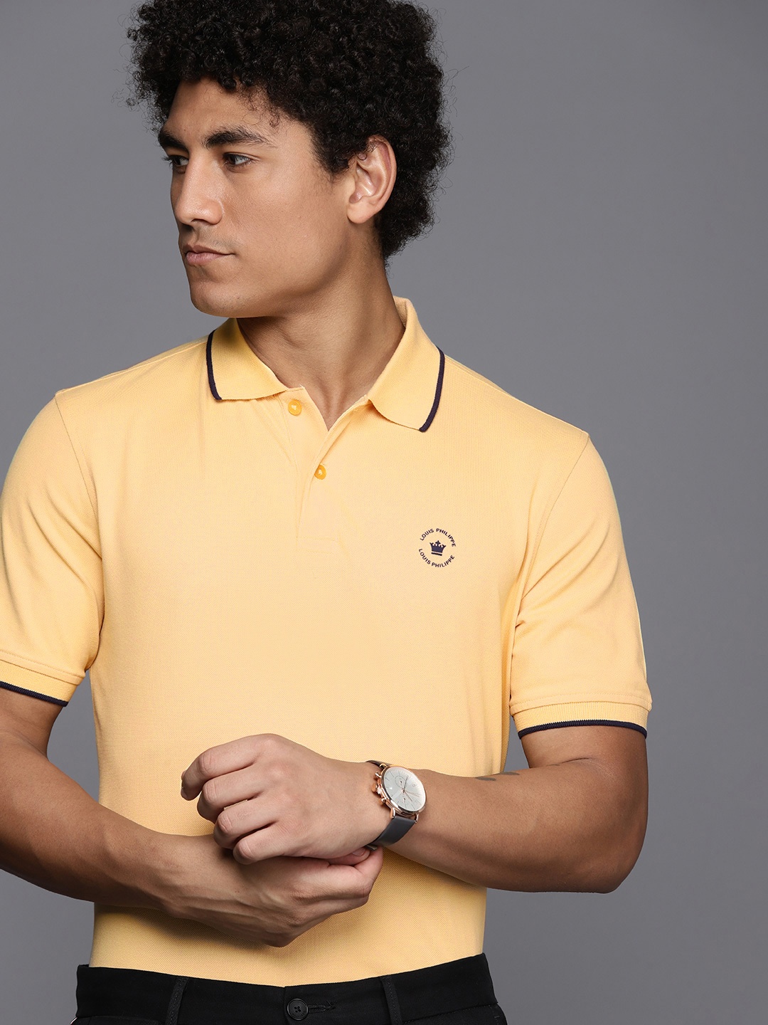 

Louis Philippe Men Polo Collar T-shirt, Yellow