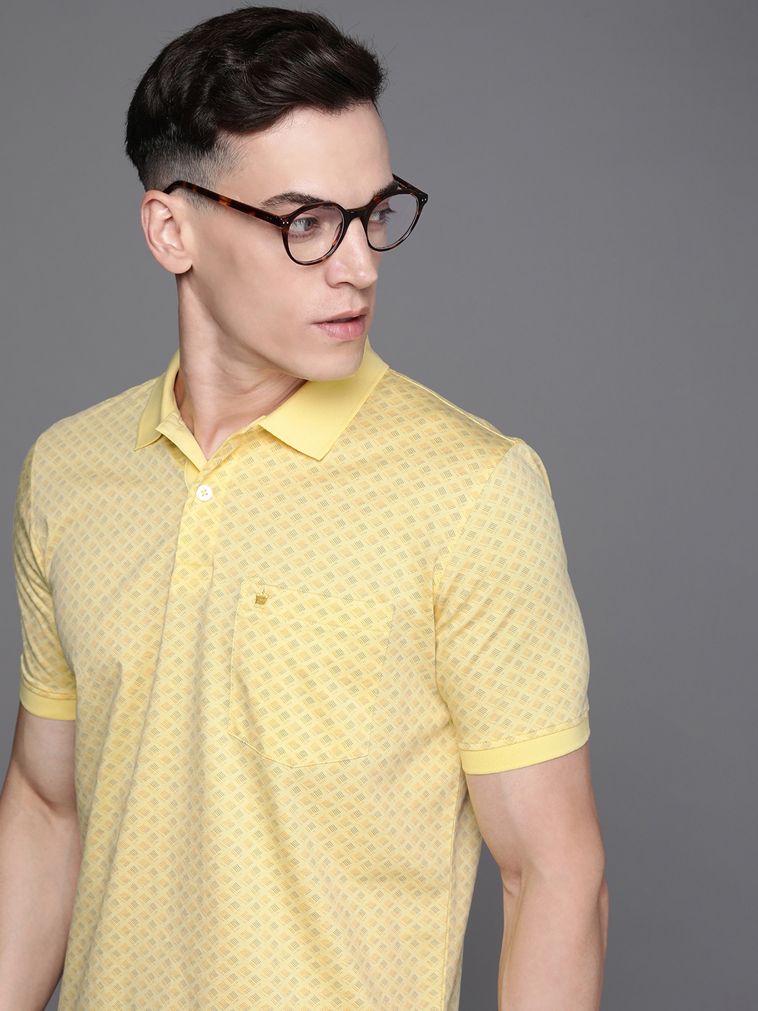 

Louis Philippe Men Printed Polo Collar Pure Cotton T-shirt, Yellow