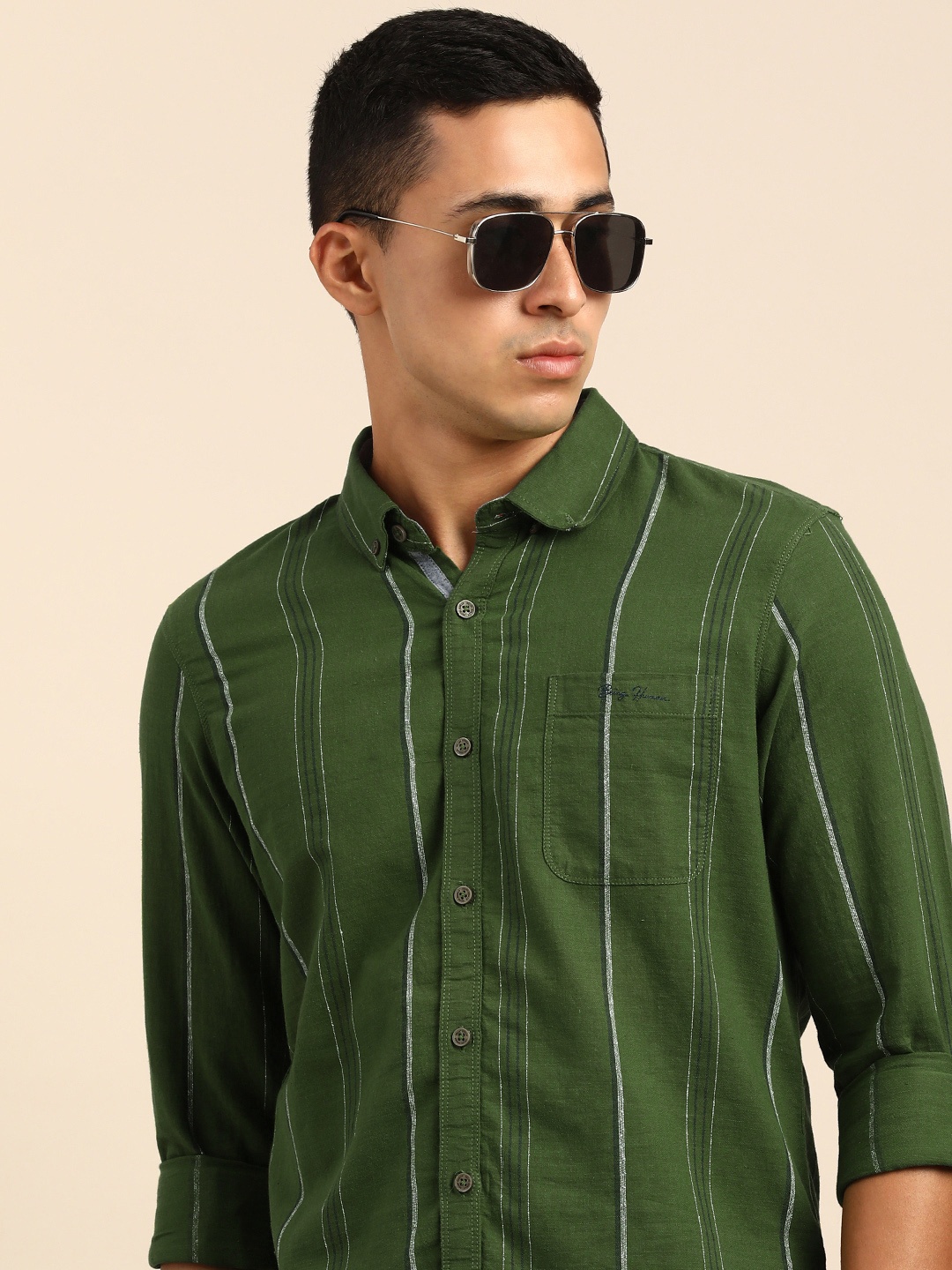 

Being Human Slim Fit Striped Casual Shirt, Green