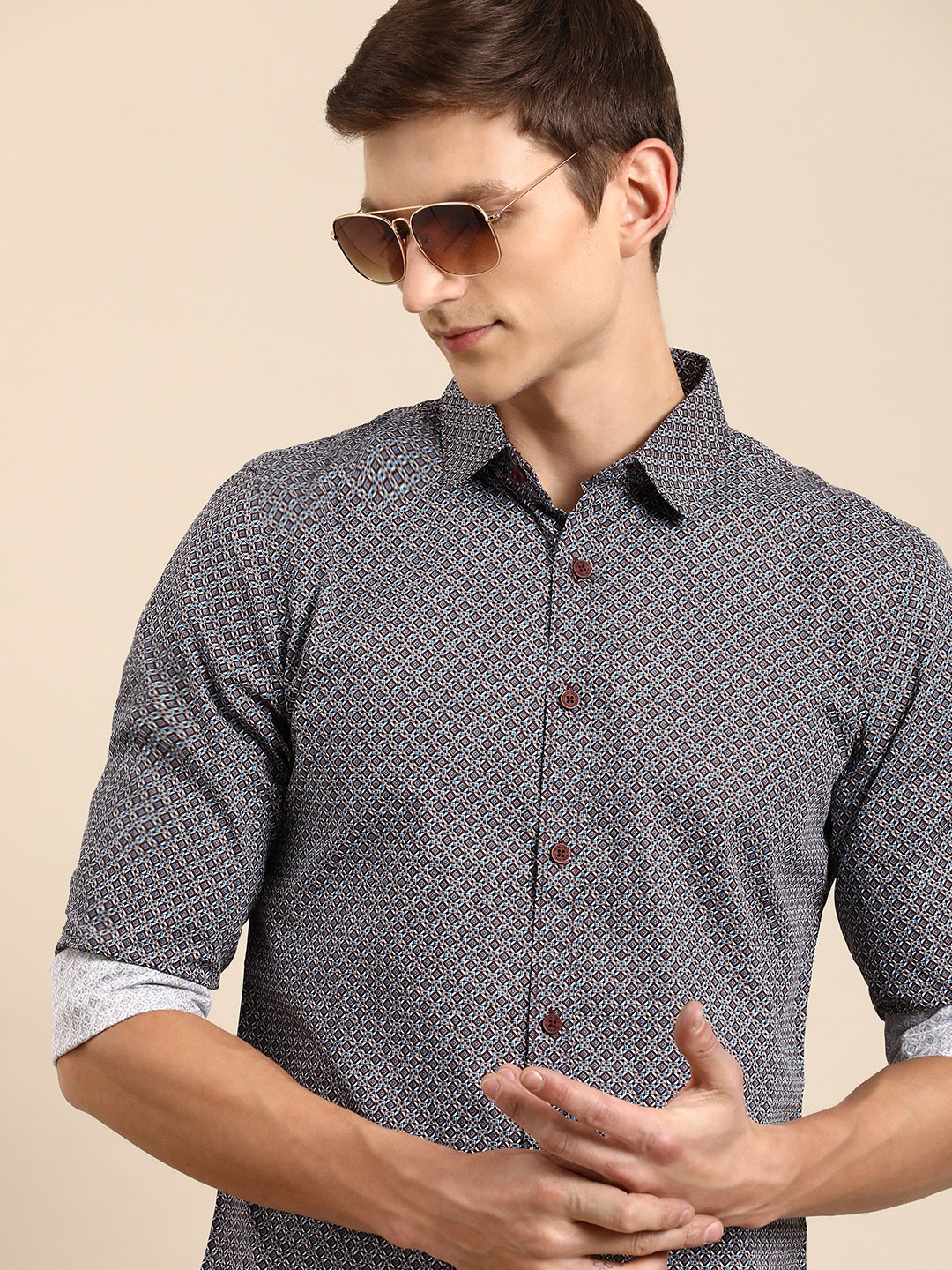 

Being Human Men Pure Cotton Opaque Printed Casual Shirt, Maroon