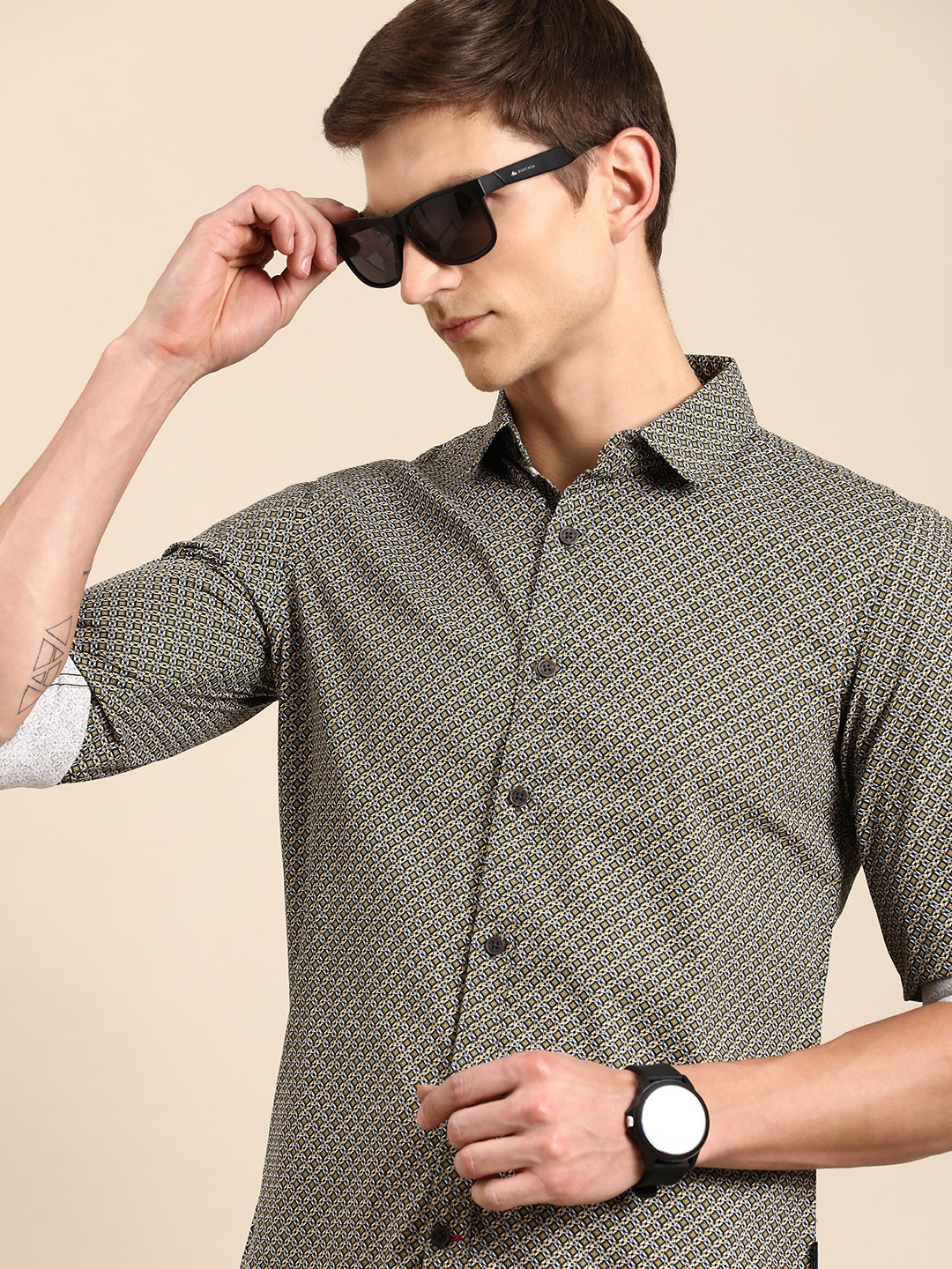 

Being Human Pure Cotton Printed Casual Shirt, Olive