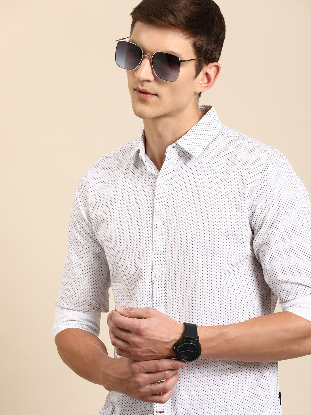 

Being Human Slim Fit Printed Cotton Casual Shirt, White