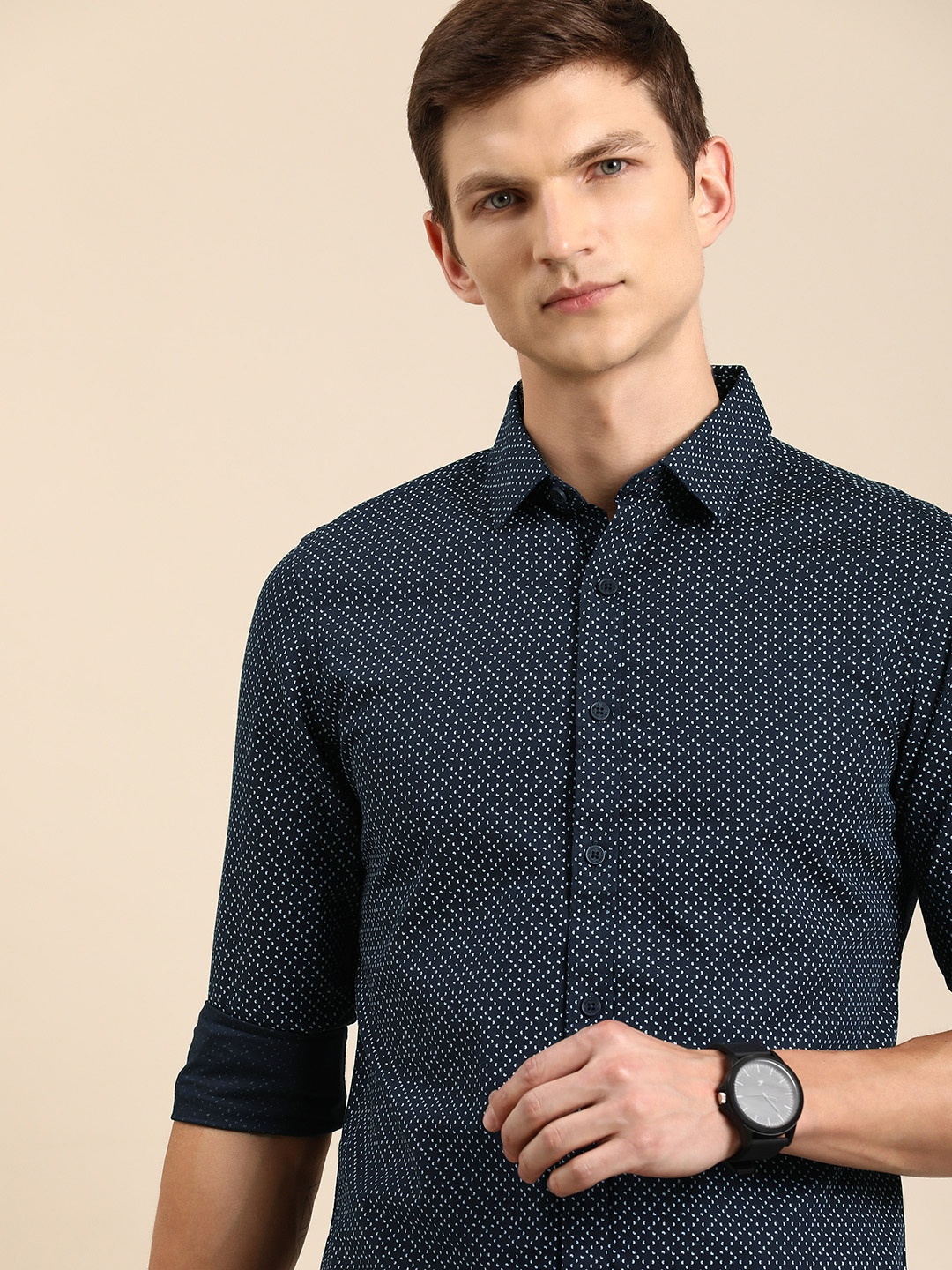 

Being Human Men Pure Cotton Slim Fit Printed Casual Shirt, Navy blue