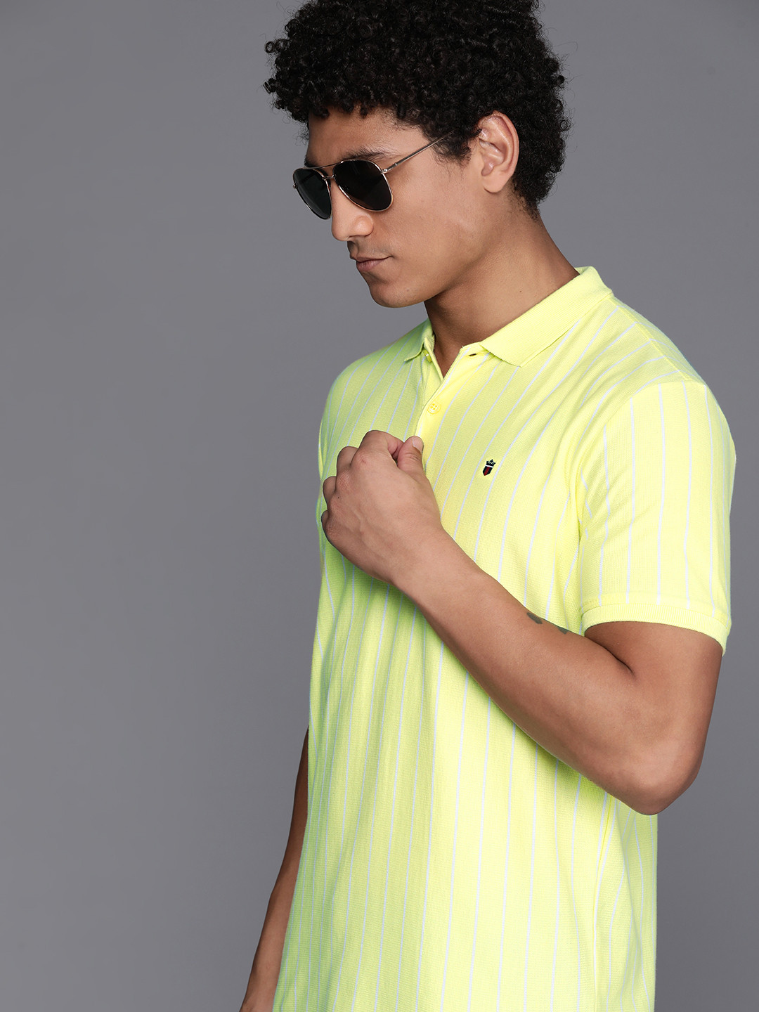 

Louis Philippe Ath Work Striped Polo Collar T-shirt, Yellow