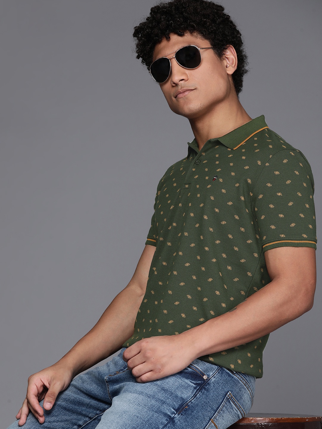 

Louis Philippe Ath Work Printed Polo Collar T-shirt, Olive