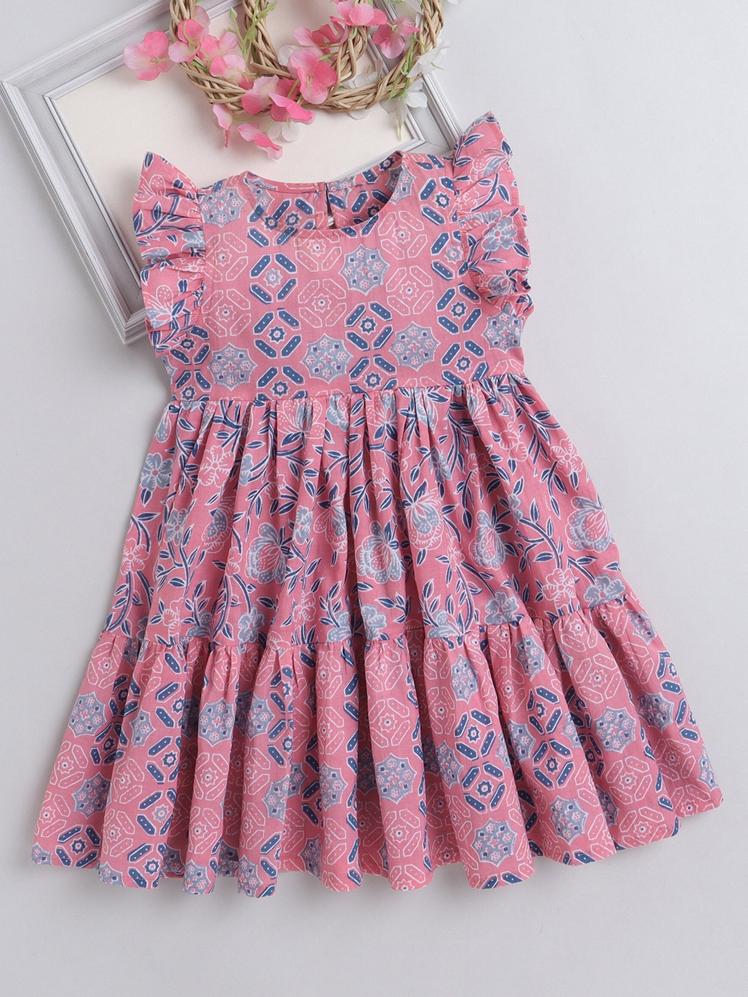 

The Magic Wand Girls Floral Print Ruffled Fit & Flare Dress, Pink