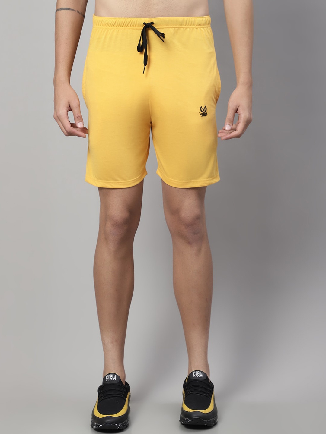 MACK JONNEY Men Mid-Rise Above Knee Cotton Sports Shorts, Yellow