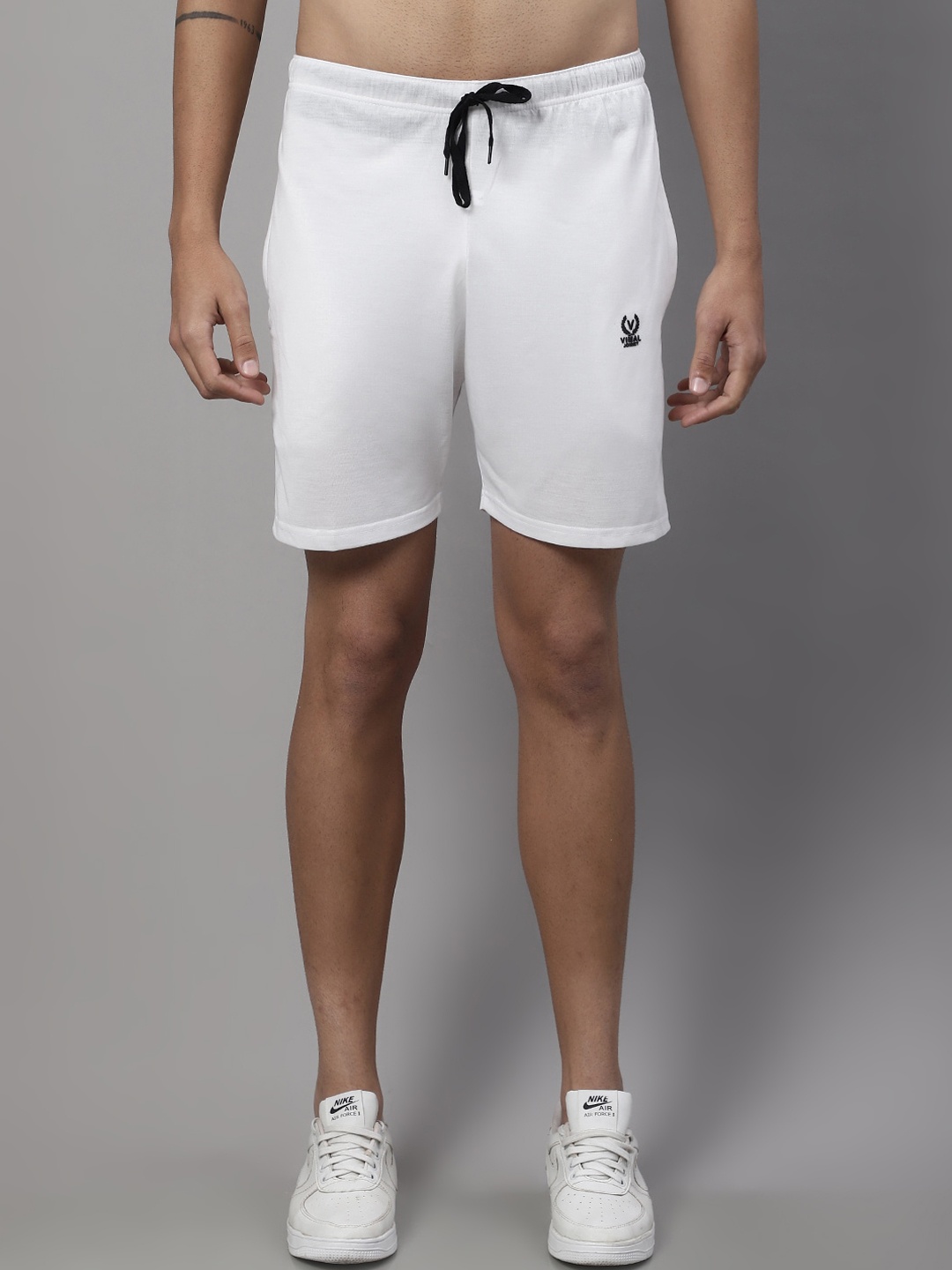 

MACK JONNEY Men Mid-Rise Above Knee Cotton Sports Shorts, White