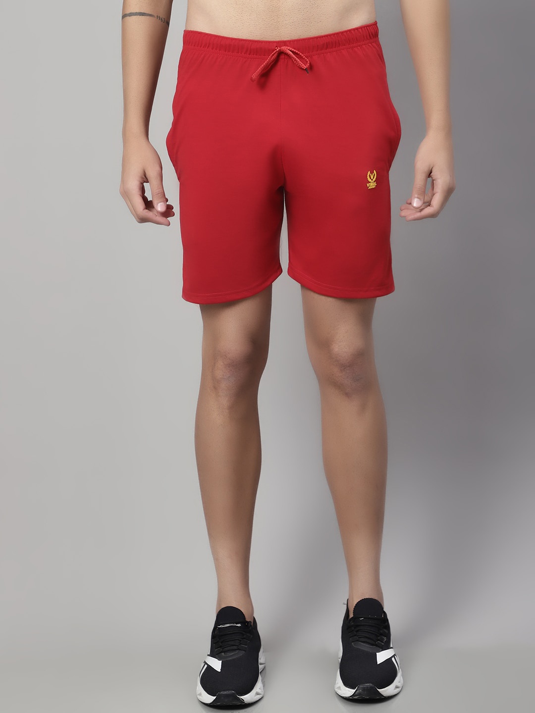 MACK JONNEY Men Mid-Rise Above Knee Cotton Sports Shorts, Red