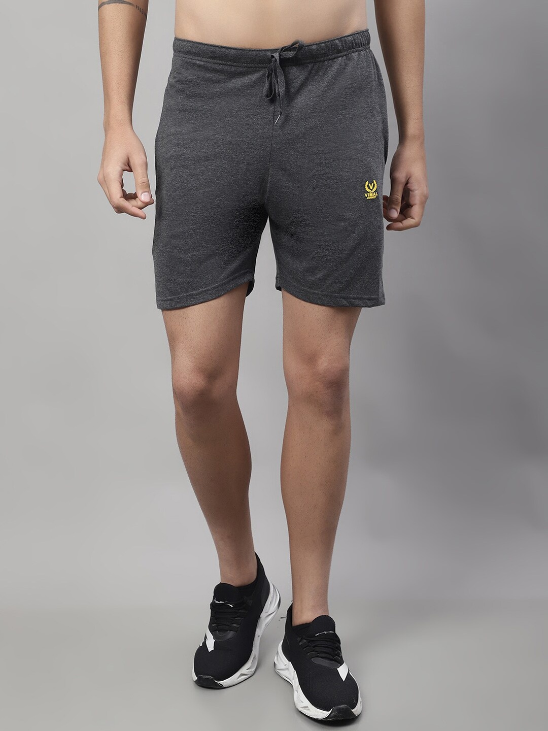 

MACK JONNEY Men Mid-Rise Above Knee Cotton Sports Shorts, Grey