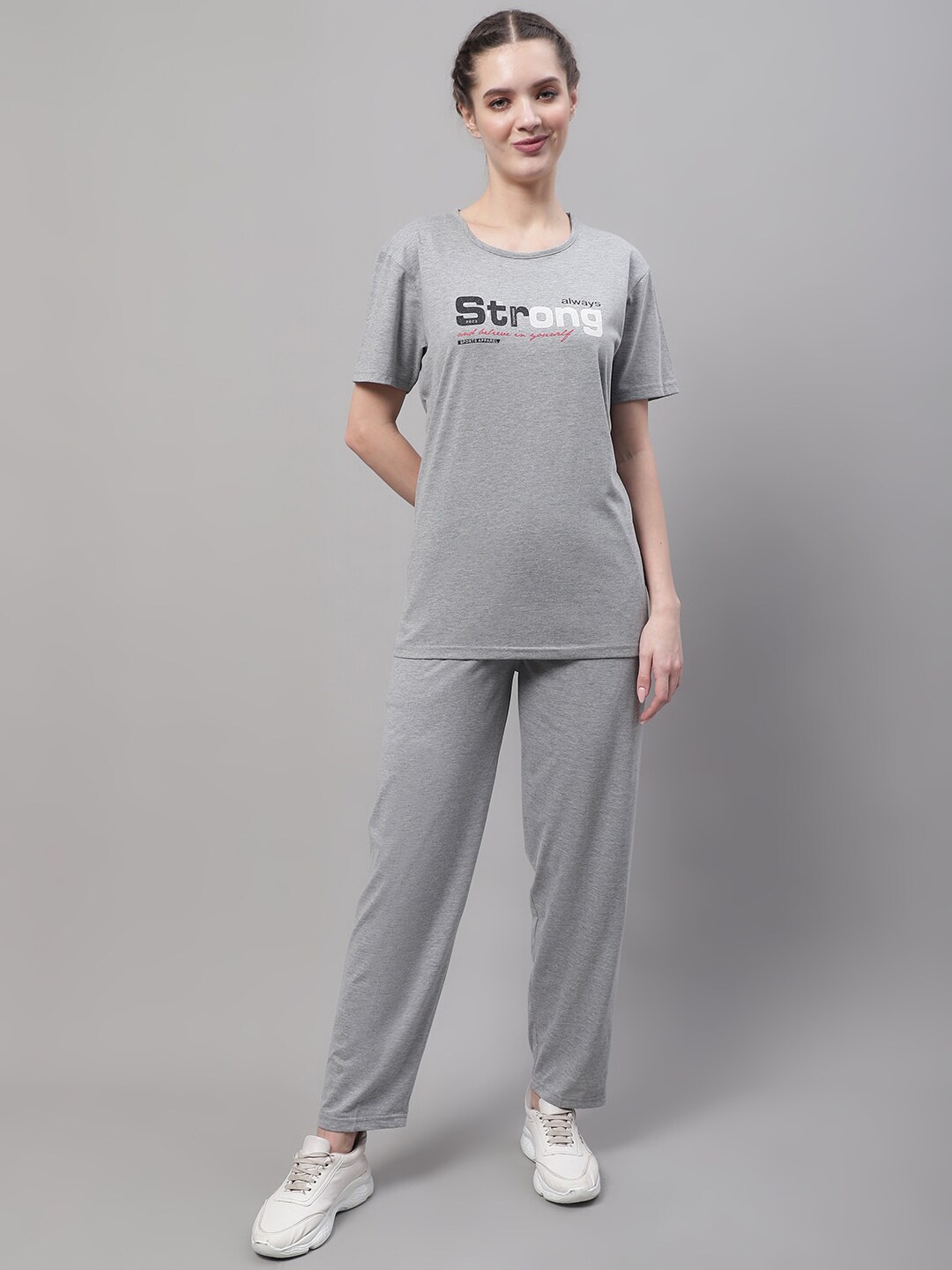 MACK JONNEY Printed Round Neck Short Sleeves T-Shirt & Trackpant, Grey