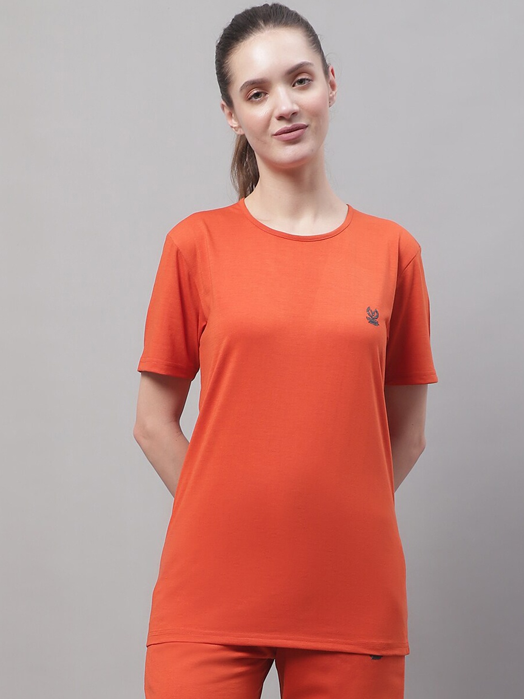 

MACK JONNEY Women Round Neck Pure Cotton Co-Ords, Orange