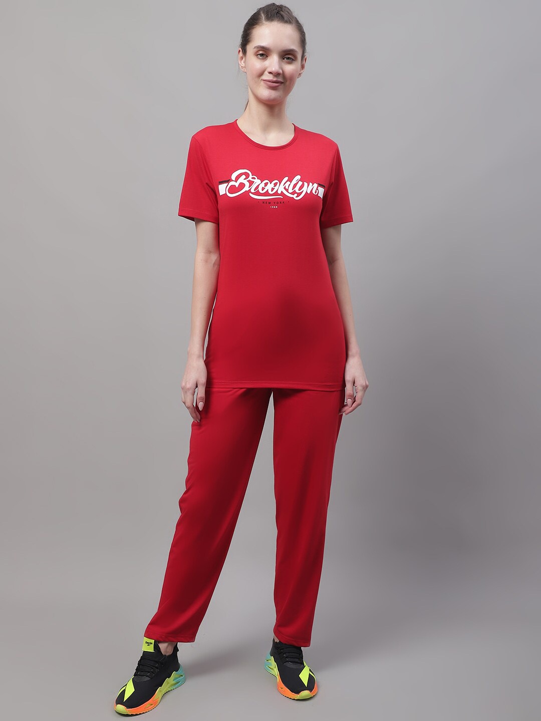 

MACK JONNEY Printed Cotton T-Shirt & Track Pants Co-Ords, Red