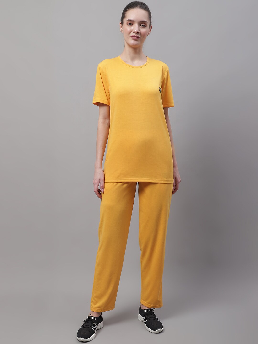 

VIMAL JONNEY Round Neck Short Sleeves Sports T-Shirt With Trouser Co-Ords, Yellow