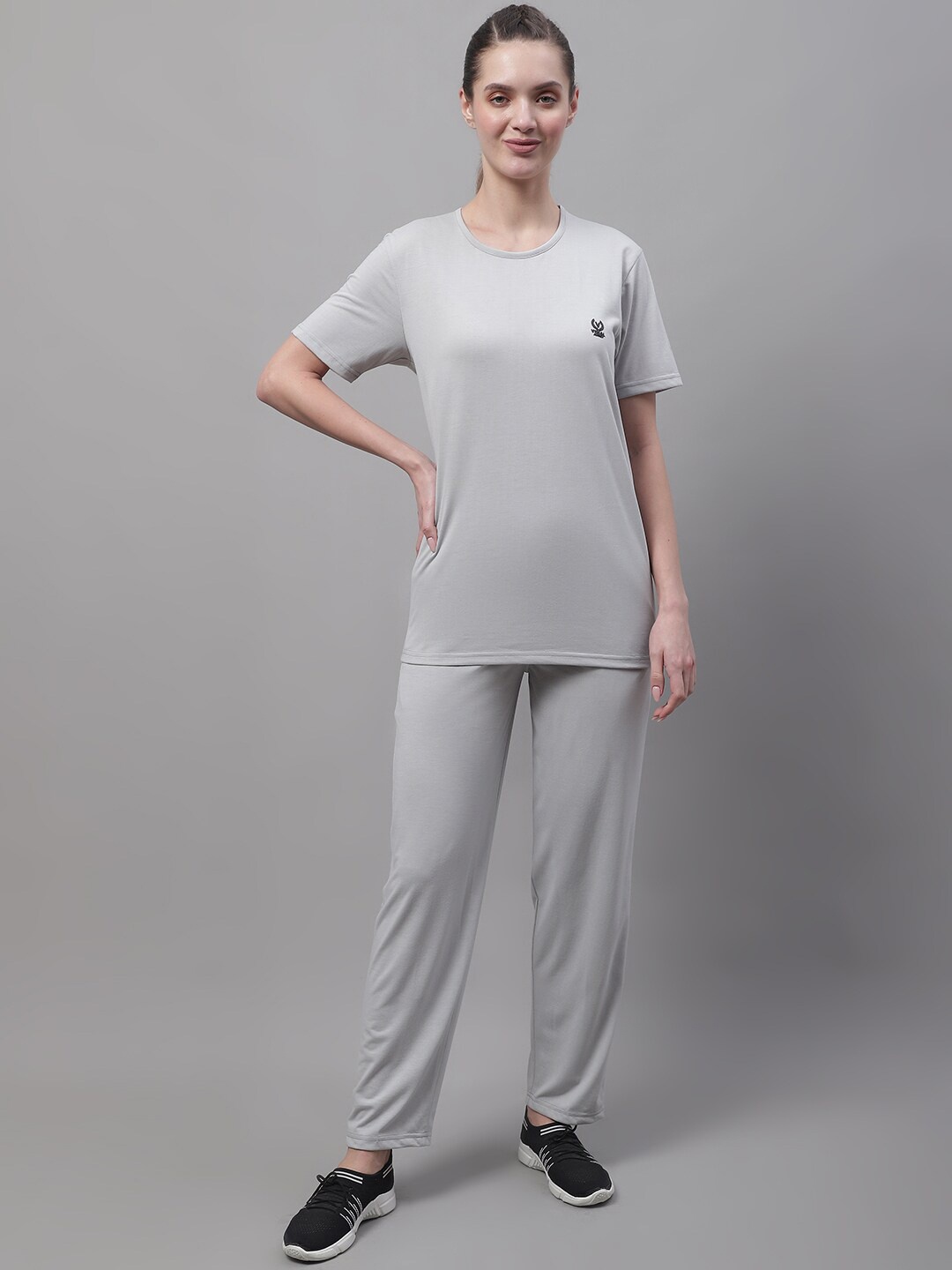 

MACK JONNEY Round Neck Pure Cotton Short Sleeves Co-Ords, Grey