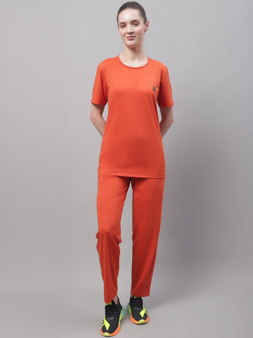 

VIMAL JONNEY Round Neck Short Sleeves Sports T-shirt With Trousers Co-Ords, Orange