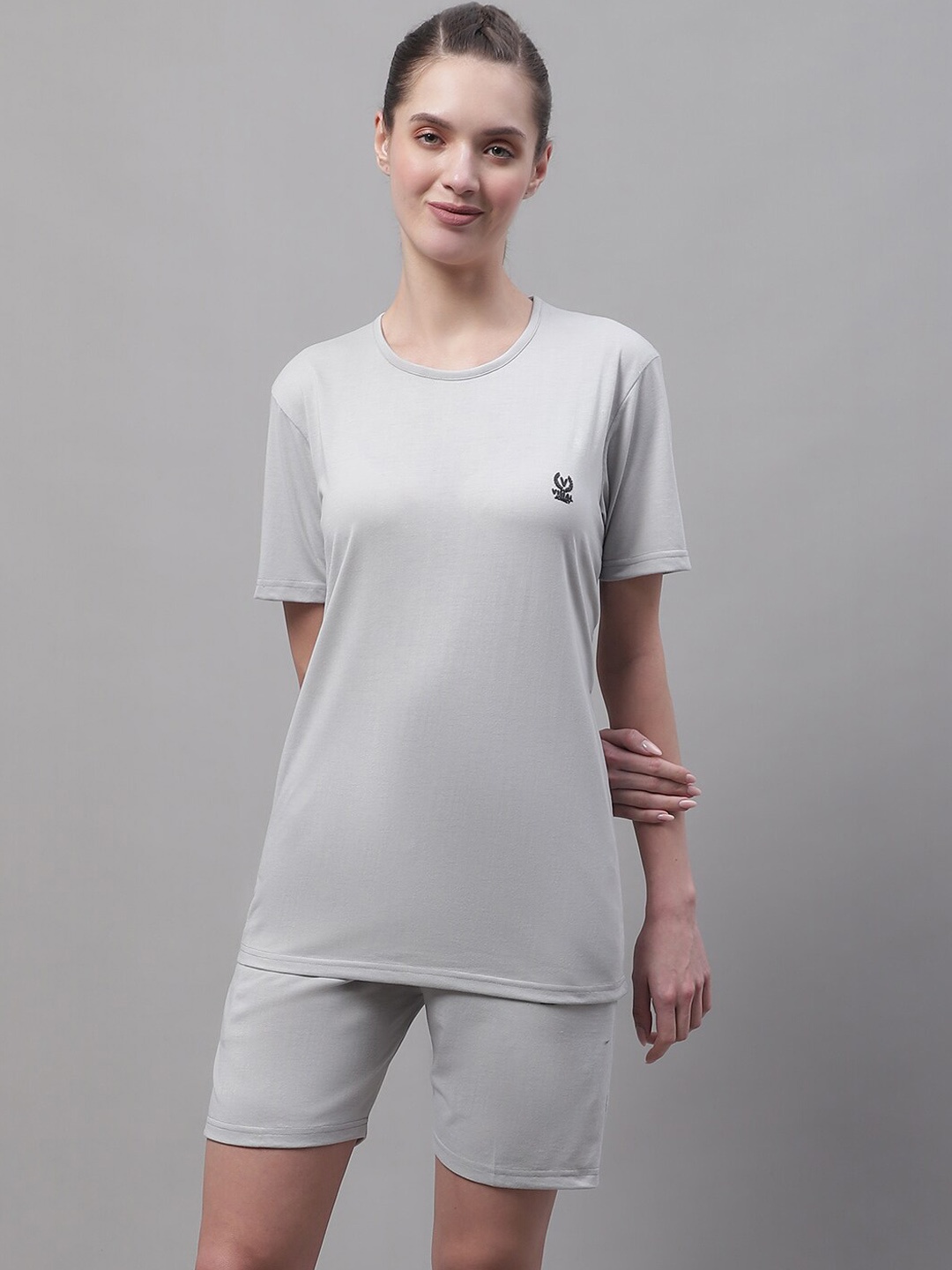 

VIMAL JONNEY Cotton T-Shirt With Shorts Co-Ords, Grey