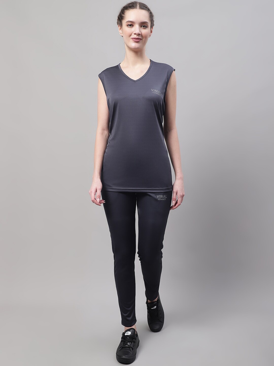 

MACK JONNEY JONNEY V-Neck Sleeveless Sports T-shirt With Trousers Co-Ords, Charcoal